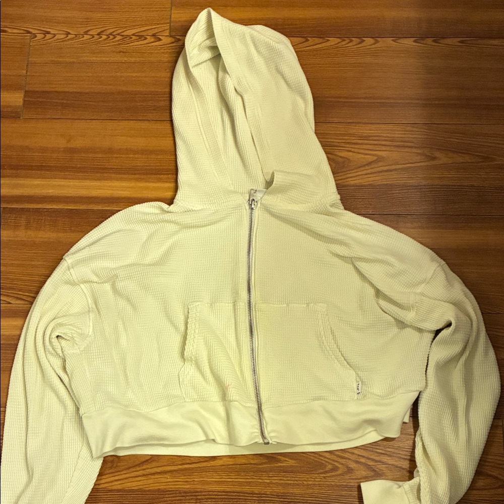 TNA aritizia cropped thermal waffle hoodie off white size 2